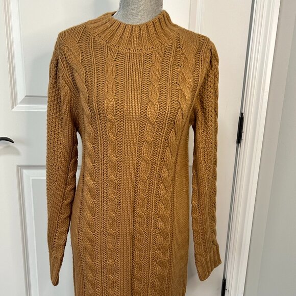 Z Supply Dresses & Skirts - Z Supply Sage Cable Knit Sweater Mini Dress Camel Size Small EUC
